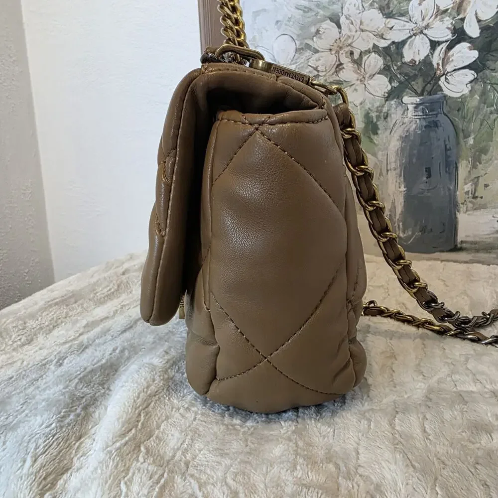 Steve Madden Bterra Tan Quilted Faux Leather Bag Top Handle Crossbody